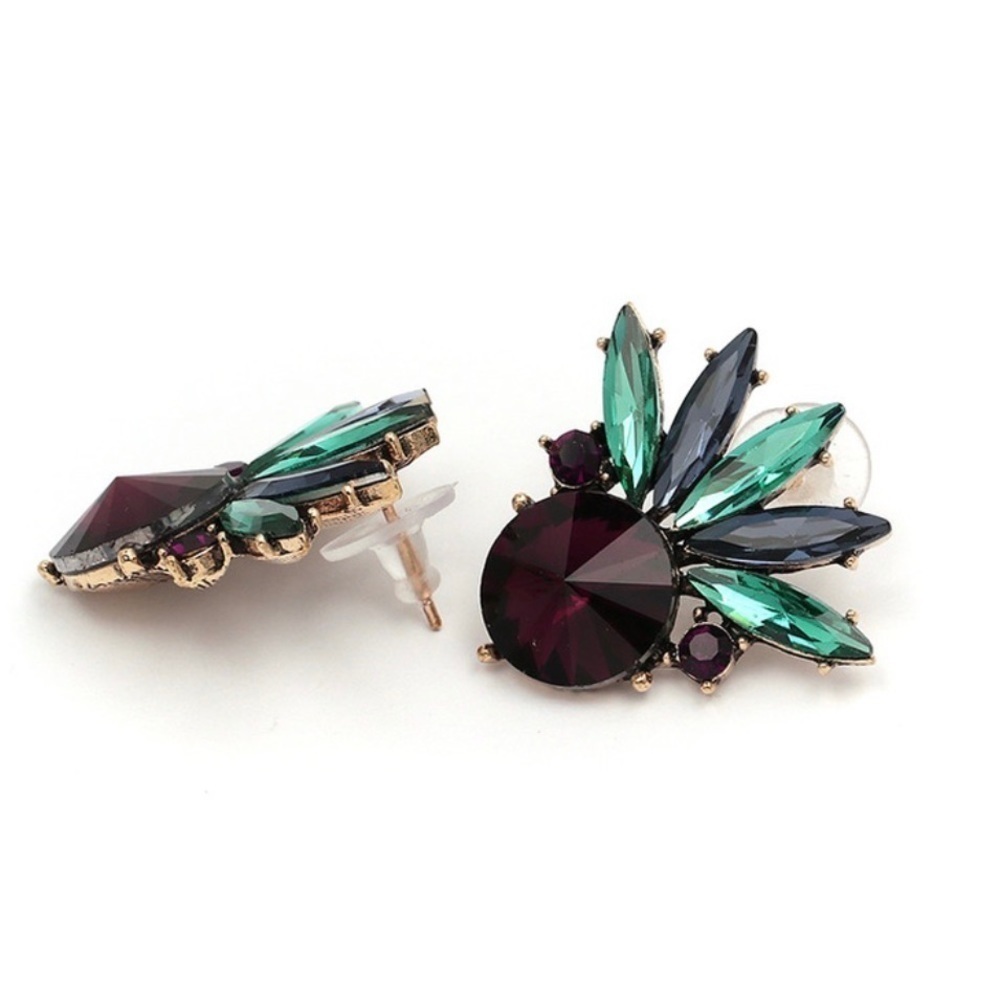 Any 3/$25! Burgundy/Green/Blue Crystal Statement Stud Earrings - Picture 4 of 7